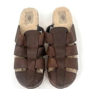 UGG Australia Fisherman Clog Brown Studded Leather‎ Sherpa Lined Women's 8